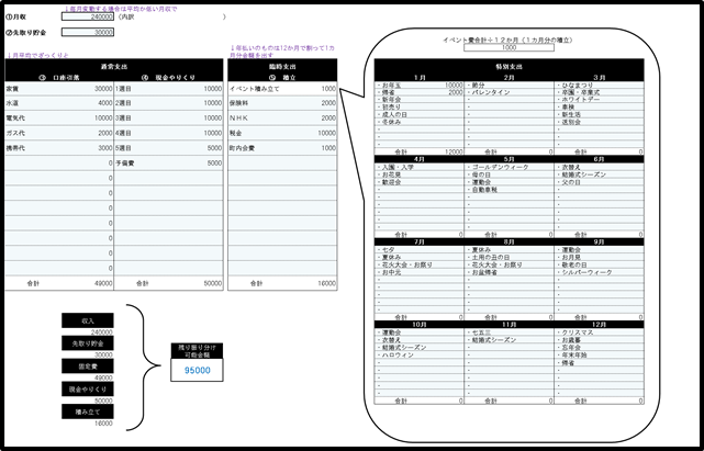 エクセル 家計簿の予算立てが超簡単 無料ダウンロード 解説ページ ずぼら節約主婦 Com Hanaの袋分け家計簿 節約貯金ブログ